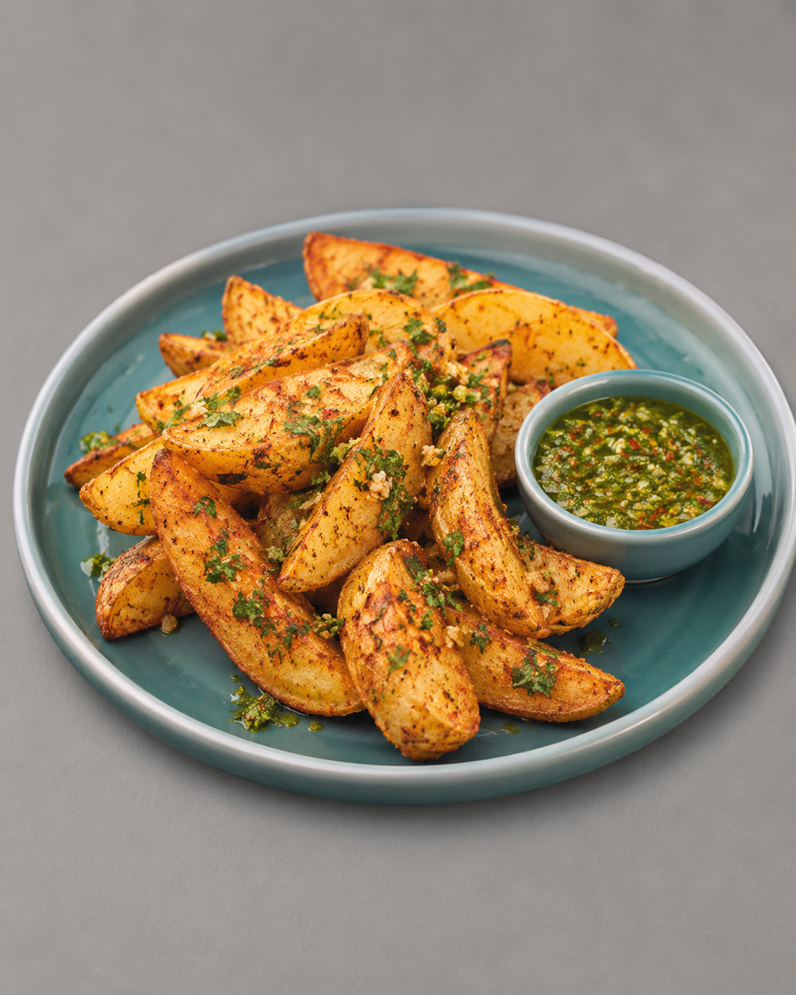 Spicy Wedges With Chimichurri Sauce